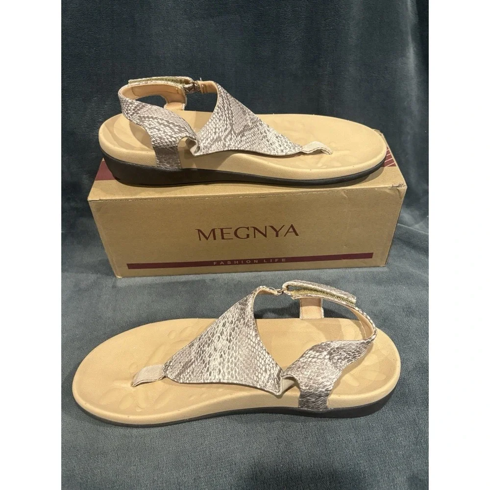 MEGNYA- Snake Skin‎ Sandals- Size 7. Thong Arch Support-Adjustable Strap